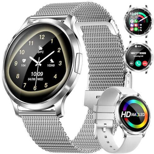 SIEMORL Smartwatch Damen mit Telefonfunktion,1,32 HD Touchscreen Fitness Tracker mit SpO2,Pulsuhr,Schlafmonitor,Schrittzähler,Kalorien-Tracker, 100+ Sportmodi Smartwatch für Android iOS,Silber