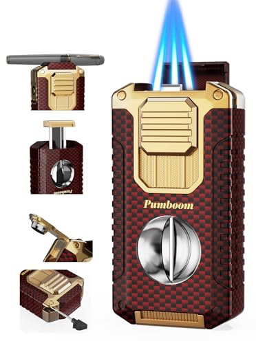 Zigarren Feuerzeuge, 5-in-1 Winddicht Zigarrenfeuerzeug mit 3 Flammen, Zigarrenschneider, Zigarrenbohrer, Zigarren-Zugwerkzeug und Zigarrenhalter, Butane Feuerzeug mit Geschenkbox, Jet Feuerzeug