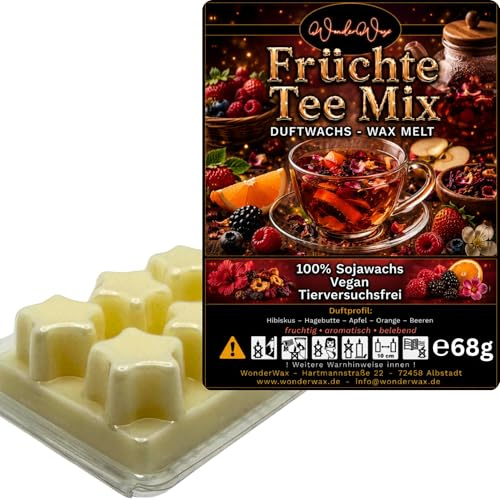 WonderWax® Duftriegel 6 x Duftwachs Sterne Weiß FrüchteTee Mix | Farbe: Weiß | Raumduft für Duftlampen, Wax Melt, Sojawachs, Indoor Duftöl Wachs schmelzen für Aromalampe