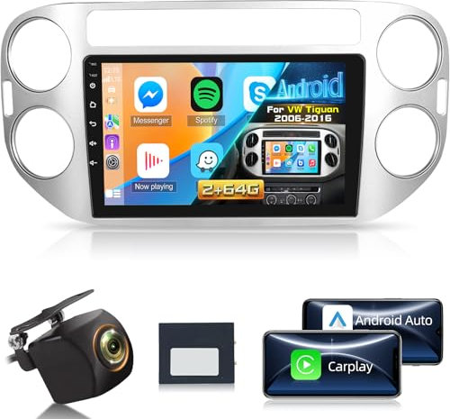 [2G+64G] Android Radio Coche para Volkswagen VW Tiguan 2006-2016 con Wireless Carplay y Android Auto, Radio de Coche con Pantalla Táctil HD de 9 Pulgadas con GPS/WiFi/Bluetooth/EQ/FM RDS