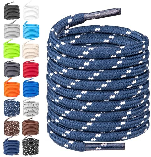 TULMERO Cordones de senderismo redondos – Cordones resistentes al desgarro – Cordones de poliéster resistente – Diámetro de 4 mm, azul marino/blanco, 120cm - 2 Paare