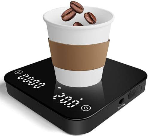 Mini-Kaffeewaage mit Timer,barista waage,Wiederaufladbare Waage für Filterkaffee,barista waage für Espresso und Pour-Over Kaffee,2kg/0.1g Genaue wiederaufladbare Waage,LED Anzeige (Schwarz)