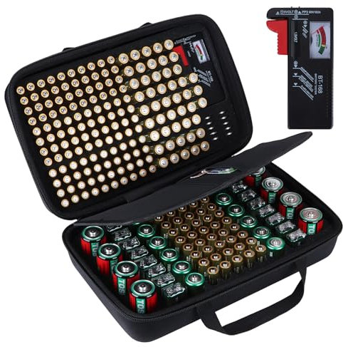 Peyyargo Dur Étui de Rangement pour Piles Compatible avec 259 Piles AA AAA C D 9V (Piles Non Incluses), Sac Taille M