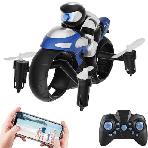 OBEST Mini Drone with Camera for Kids Adults, Remote Control Motorcycles Toy, 2 in 1 RC Flying Motorbike and Drone for Boys Girls, Electric RC Quadcopter Toy with APP Control, 2 Batteries
