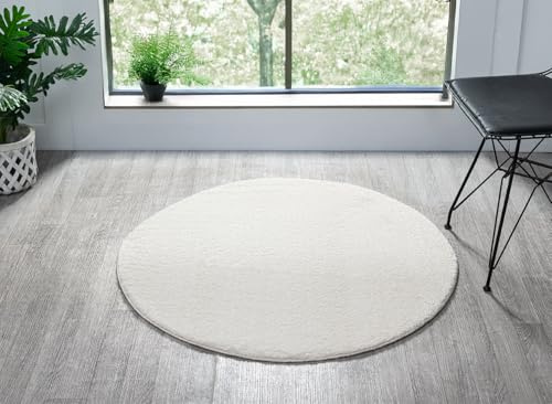 Comfy Washable Plain Non-Slip Round Area Rug, Cream, 100 cm Round