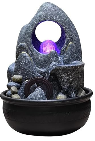 Fontana Zen da Interno, con Luce a LED e Sfera Rotante, Mini Cascata Acqua da Interno, per Meditazione, Relax, Arredamento per Casa e Ufficio(9in/23cm)