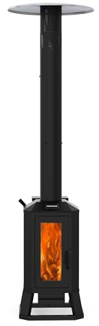 70,000 BTU Wood Pellet Outdoor Patio Heater with Glass Viewing Window – Pellet Heaters for Outdoor Use, Home, Gardens & Commercial - Portable with Wheels – Black