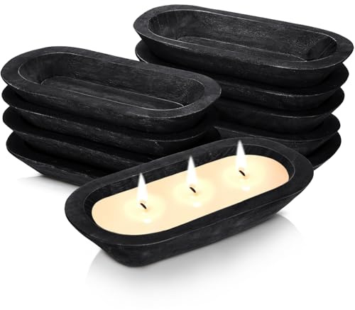 Nuogo 10 Pack Wooden Dough Bowls Bulk 12.5 Inch Rustic Dough Bowls for Wedding DIY Candle Home Crafts Making Farmhouse Fruits Supplies Decoration(Black)