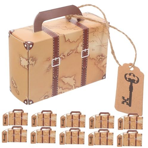 FIXOSHEE 50 Stück Geschenkboxen Kofferform aus Robustem Karton mit Tragegriff Vintage Reise Design Candy Box für Hochzeit Geburtstag Partydeko und Kleine Aufbewahrung