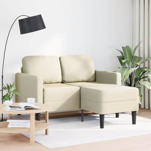 YuuSsea 2-Sitzer-Sofa, L-förmig mit Chaiselongue, Creme Kunstleder, 125 cm, robust für Wohnzimmer, gemütliche Lounge Couch