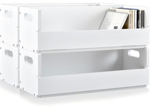 CroBlissful CD-Aufbewahrungsbox aus Holz, für 144 CDs (je 36 Stück) | Stapelbarer CD-Halter mit magnetischer Frontklappe und Tragegriffen für DVDs, Kassettenbänder und Filmhüllen (weiß)
