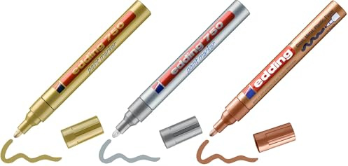 edding 750 Lackmarker - Rundspitze 2-4 mm - Lackstift zur Markierung und Beschriftung von Metall, Glas, Stein oder Kunststoff - hitzebeständig, permanent, wischfest (Gold, Silber, Bronze Set)