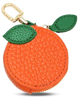 Mini Taschenanhänger Damen, Fruit Bag Charms, Coin Purse, Süßer Leder Münztaschen, Münzbeutel, Y2K Taschen Accessories für Frauen Mädchen Rucksäcke Geldbörse Handtaschen Weihnachten (Orange)