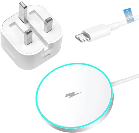15W Magnetic Wireless Charger with 20W USB C Plug for iPhone Compatible | Wireless charging pad with strong magnetic alignment, compact design, stable power delivery for phones, APods and travel use
