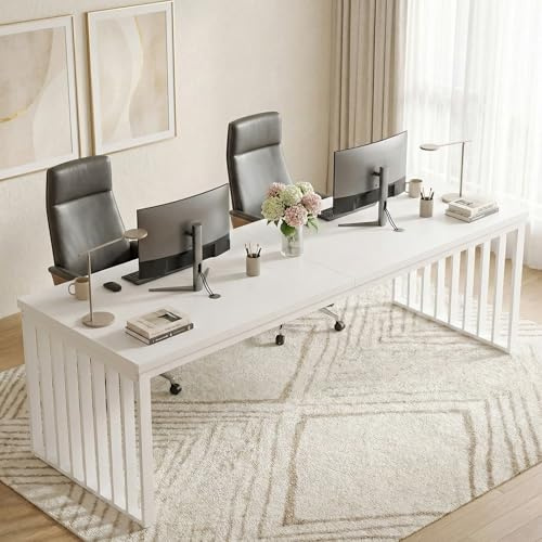 Lailang 180cm Bureau, Meuble Ordinateur de Bureau et imprimante, Plan de Travail Bois, Bureau d'ordinateur de Jeu, Large, 180 x 60 x 75 cm, Marron et Noir