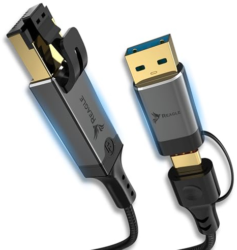 Reagle Ethernet Netzwerk Kabel 1M 2W1 USB-C/USB-A ZU LAN RJ45 1000 Mbps Kompatibel mit Windows Linux MacOS Plug & Play für Spiele Streaming Remote-Arbeiten