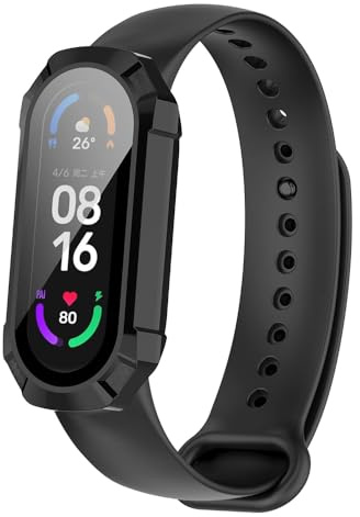 Techsuit für Xiaomi Smart Band 7 und 7 NFC Hülle und Displayschutz mit Gehärtetem Glas, HD Klarheit, Volle Abdeckung, Kratzschutz, Schlankes Design, Defense360 Pro, Schwarz