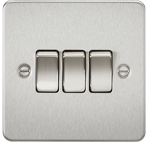 Knightsbridge FP4000BC 10 A 3G 2-Way Switch with Flat Plate, Brushed Chrome