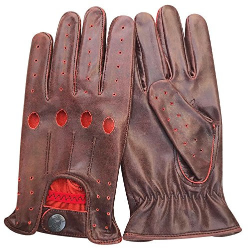 Prime 507 Echtleder-Handschuhe für Herren, qualitativ hochwertig, weich, ohne Futter, zum Autofahren, Retro-Stil, in 10 Farben erhältlich, 507-Crunch-Red