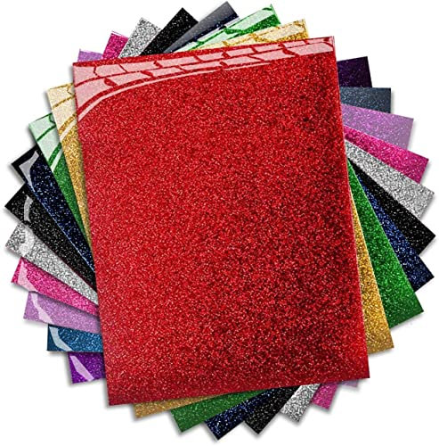 MiPremium PU Heat Transfer Vinyl - Iron On Vinyl Starter Pack, Assorted HTV Glitter Bundle Kit of Heat Press Vinyl in 10 Most Popular Colors, Easy Weed, Cut & Press Glitter HTV Vinyl (Glitter X 10)