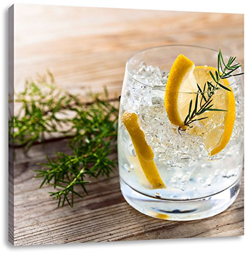 Pixxprint Leckerer Gin Tonic, Größe: 60x60, Leinwandbild Quadratisch, Wandbild, Kunstdruck, fertig bespannt