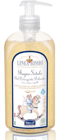 Helan, Linea Bimbi BIO, Gel Detergente Delicado Bebé, Gel de Ducha y Champú sin Sulfatos ni Parabenos ni Siliconas, Gel de Baño Bebés con Almendras Dulces, Flores de Caléndula y Manzanilla - 500 ml