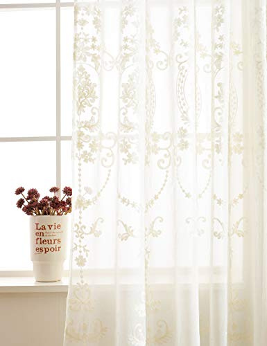 Lactraum Vorhang Wohnzimmer mit Ösen Weiß Transparent Bestickt Vintage Klassische Voile (Dichte) 200 x 245cm