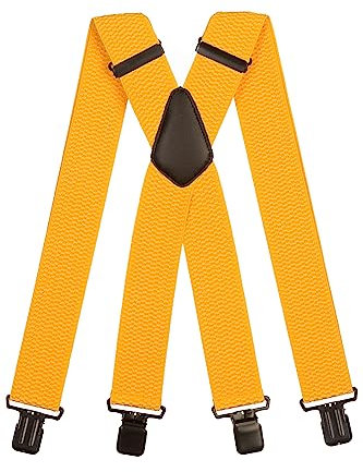 Olata Extra Breite Hosenträger für Herren – 5 cm breit, Robust und Verstellbar mit Stabilen Clips, Ideal für Arbeit und Elegante Outfits. Gelb (Schwarz Clips)