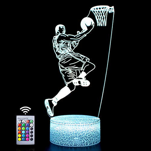 Hoofun Basketball 3D Lampe Nachtlicht, 16 Farben Ändern Fernbedienung Illusion Lampe, Geschenke für Jungs 7 8 9 10 Jahre Kinder Mädchen Geburtstag, Kinderzimmer Deko