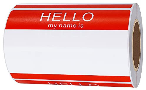 Hybsk Namensschild-Aufkleber mit Aufschrift Hello My Name is Blue, 8,9 x 7,5 cm, insgesamt 200 Etiketten pro Rolle, Rot