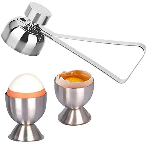 Egg Cup Set, Stainless Steel Egg Cup Holder & Double Sided Egg Topper Opener Cracker Great Size Easter Egg Cup for Soft Boiled Eg (2 Pcs & 1 egg opener)