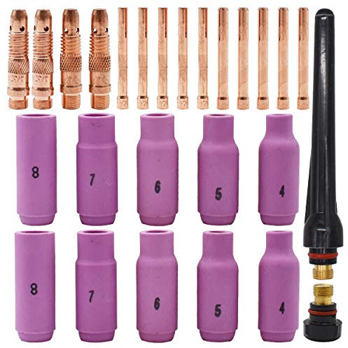 Kit Torche de Soudage Tig,Tianher 26 Pièces Kit Torche de Soudure Tig Tasse Lentille Gaz TIG Fit WP-17 WP-18 WP-26 SR-17 SR-26 Soudage Accessoires Consommables.