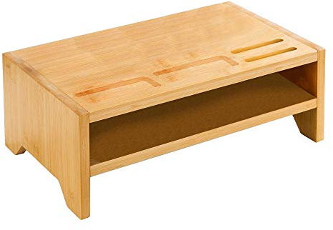 Maison & White Bamboo Monitor Stand | Eco-Friendly Monitor Stand Riser | Durable Desk Shelf | Ergonomic Design for PC Monitor | Smartphone Holder | M&W (2 Tier)