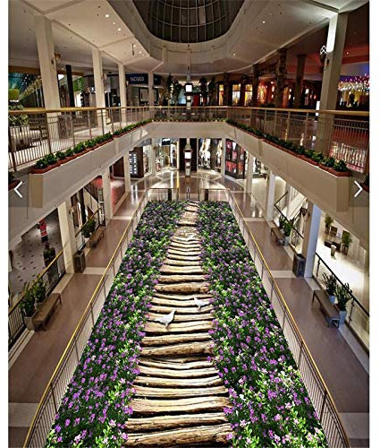 Boden Wandbild HD lila Blumen Promenade Wasserdicht Badezimmer Küche Balkon PVC Boden Selbst Wandaufkleber Bodenmalerei-250 * 175cm