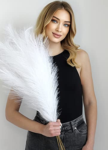 SOROLA Pampas Grass Large White Artificial 4 Stems - 40 inch/100cm Fluffy Soft Faux Dried Tall Fake Plant Bouquet Decorative Flowers Arrangements Boho Home Decor Accessories Wedding Decorations