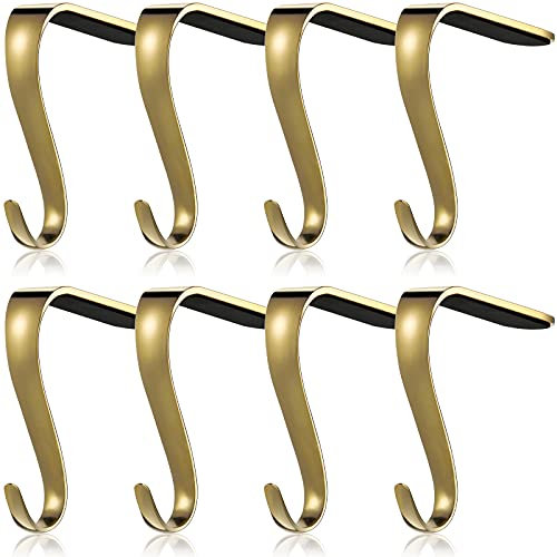 Christmas Stocking Holders Metal Mantel Stockings Hangers Shelf Fireplace Garland Mantle Grips Set for Xmas Party Decoration (Gold, 8 Pieces)