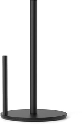 Paper Towel Holder Black, Premium Stainless Steel Kitchen Roll Dispenser, Countertop Roll Organizer with Weighted Base