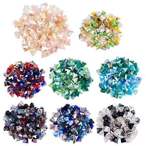 PandaHall 640 stücke 8 Farbe Facettierte Dreieck Perlen Galvanisieren Glas Spacer Perlen Charms Für Anhänger Armband Ohrring DIY Handwerk Schmuck Baumeln Erkenntnisse Zubehör, 3.5~4x6 mm