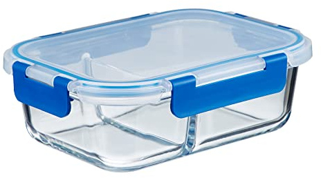 Goldhofer® Glasbehälter mit Deckel | luftdicht & BPA-frei | ideal als Meal Prep Boxen, Glas Frischhaltedosen für Obst & Gemüse oder als nachhaltiger Einfrierbehälter (1 Dose 860ml 2er Trennung)