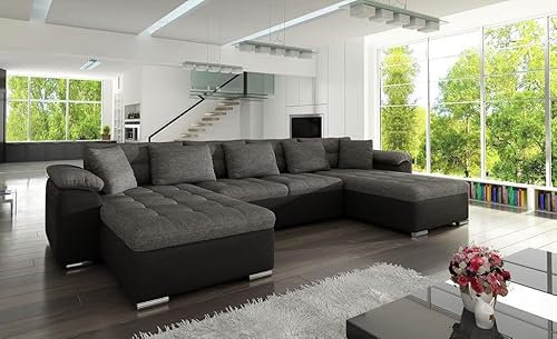 ChillMe Grey Black U-Shape Sofa Bed 'Oxford', Double Bed Sleeping Area - with Storage and FREE Assembly (17/11)