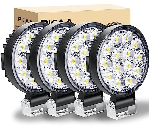 PICAA LED Arbeitsscheinwerfer 4X 3.2 Zoll 42W Arbeitsscheinwerfer Traktor 12V 24V Spotlight Wasserdicht Arbeitslicht led zusatzscheinwerfer für Bagger Traktoren Schlepper ATV Lkw Offroad 4X4