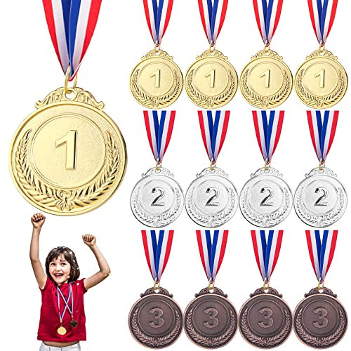 Medaillen Kindergeburtstag 4 Set, Nizirioo Metall Medaille Gewinner Medaillen 3 Stück Gold Silber Bronzer Medaille, Goldmedaillen für Kinder Party Spiele Sports Fussball Pokal Wettbewerb Mitgebsel