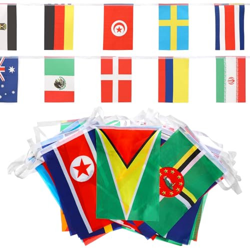 50 Meter 200 International Länderflaggen Fahnenkette Wimpelkette Flaggen Dekorationen, Fussball Em 2024 Europa Flagge für Bar, Fußball Party, Party der Olympischen