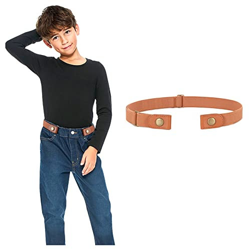 JasGood Schnallefrei Gürtel für Jungen oder Mädchen, Elastischer Unsichtbare Gürtel Ohne Schnalle für Kinder, Braun, 36cm