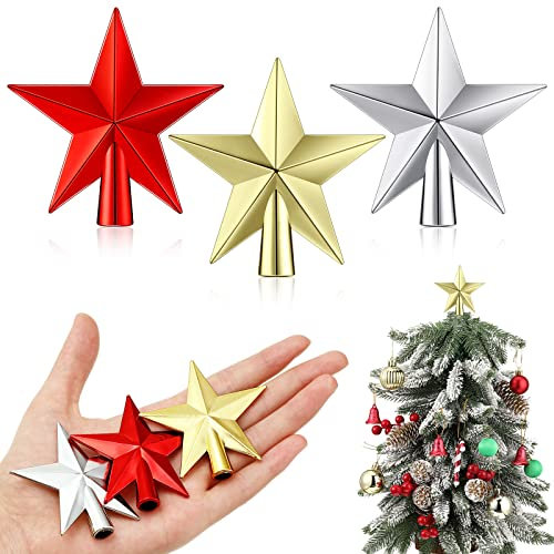 Hanaive Mini-Weihnachtsbaumspitze, kleiner Stern, Weihnachtsbaumspitze, Ornamente für Mini-Baum, Urlaub, dekorativer Stern für Weihnachten, Heimdekoration (mehrfarbig, 5,9 cm)