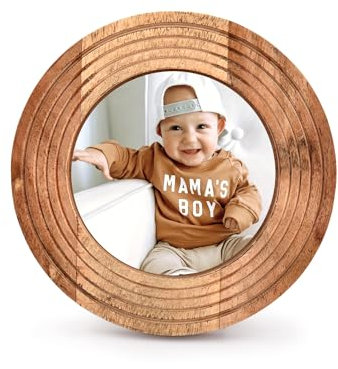 Samhita Runder Bilderrahmen aus Holz, stilvoller Bilderrahmen, Heimdekoration, für Tischdekoration, Fotorahmen (Fotogröße 10,2 x 10,2 cm)