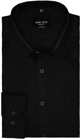 Marvelis Hemd, Schwarz, Langarm 64cm, Body Fit, Bügelleicht, New York Kent Kragen, 100% Baumwolle (43)