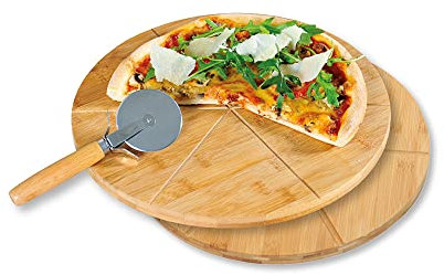 Kesper Assiette à pizza en bambou avec roulette à pizza Ø 32 cm Épaisseur 1 cm 58465
