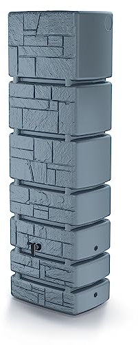 Serbatoio per Acqua Piovana Tower Stone 350L | 38,4x57,5x180 cm | 4 Punti di Attacco | Incluso Rubinetto e Sistema di Raccolta Acqua | Cisterna da Giardino | Colore Grigio Design Moderno