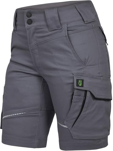 Leibwächter – Arbeitsshorts Damen Flex LINE Grau-schwarz – Größe 52 – Robuste Cargo Hose mit Taschen – Handwerker Shorts – Berufsbekleidung – Multifunktionshose mit Reflektoren